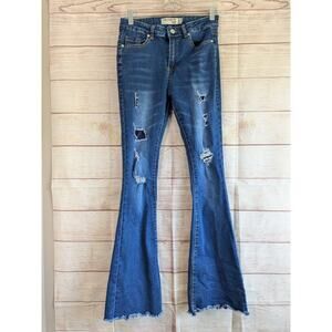 Celebrity Ace Women’s High Waisted Stretch Flare Distressed Jeans Size 7/28